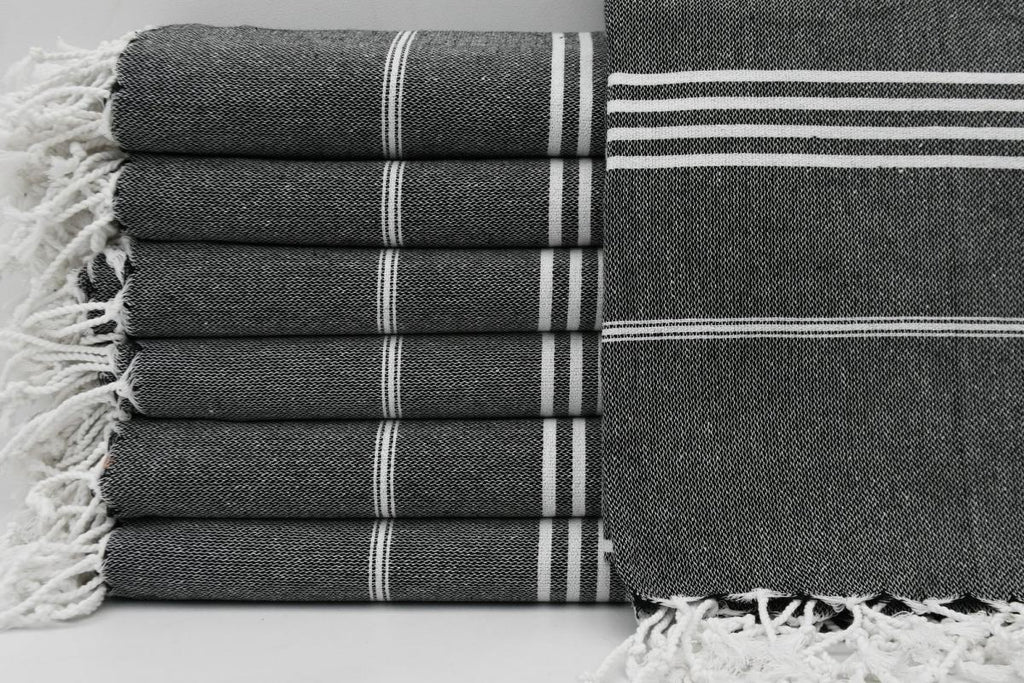 Black Monaco Turkish Towel – Lightweight Quick Dry Beach & Bath Towel, Luxury Turkish Cotton Spa Towel, Travel & Pool Towel