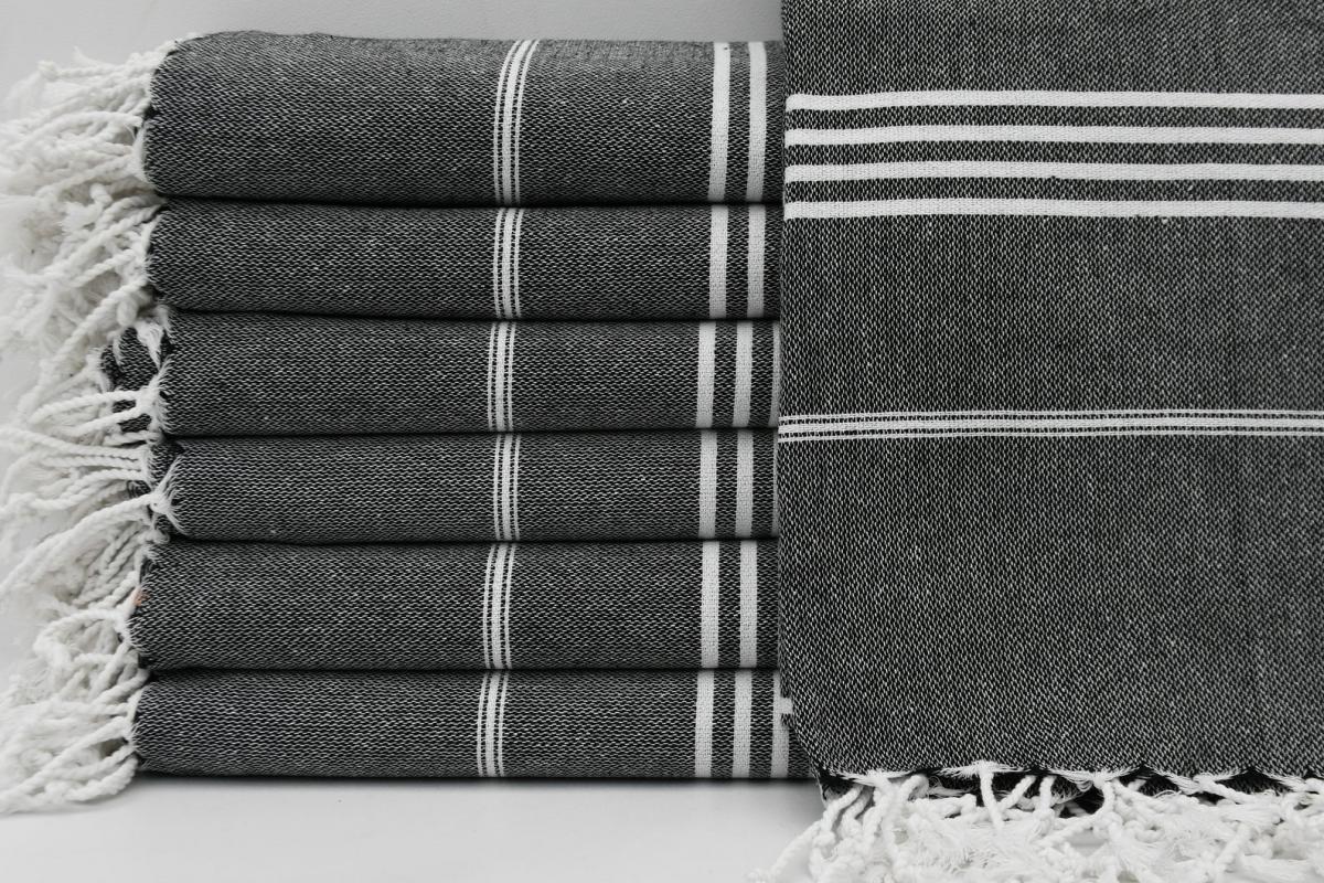 Black Monaco Turkish Towel – Lightweight Quick Dry Beach & Bath Towel, Luxury Turkish Cotton Spa Towel, Travel & Pool Towel